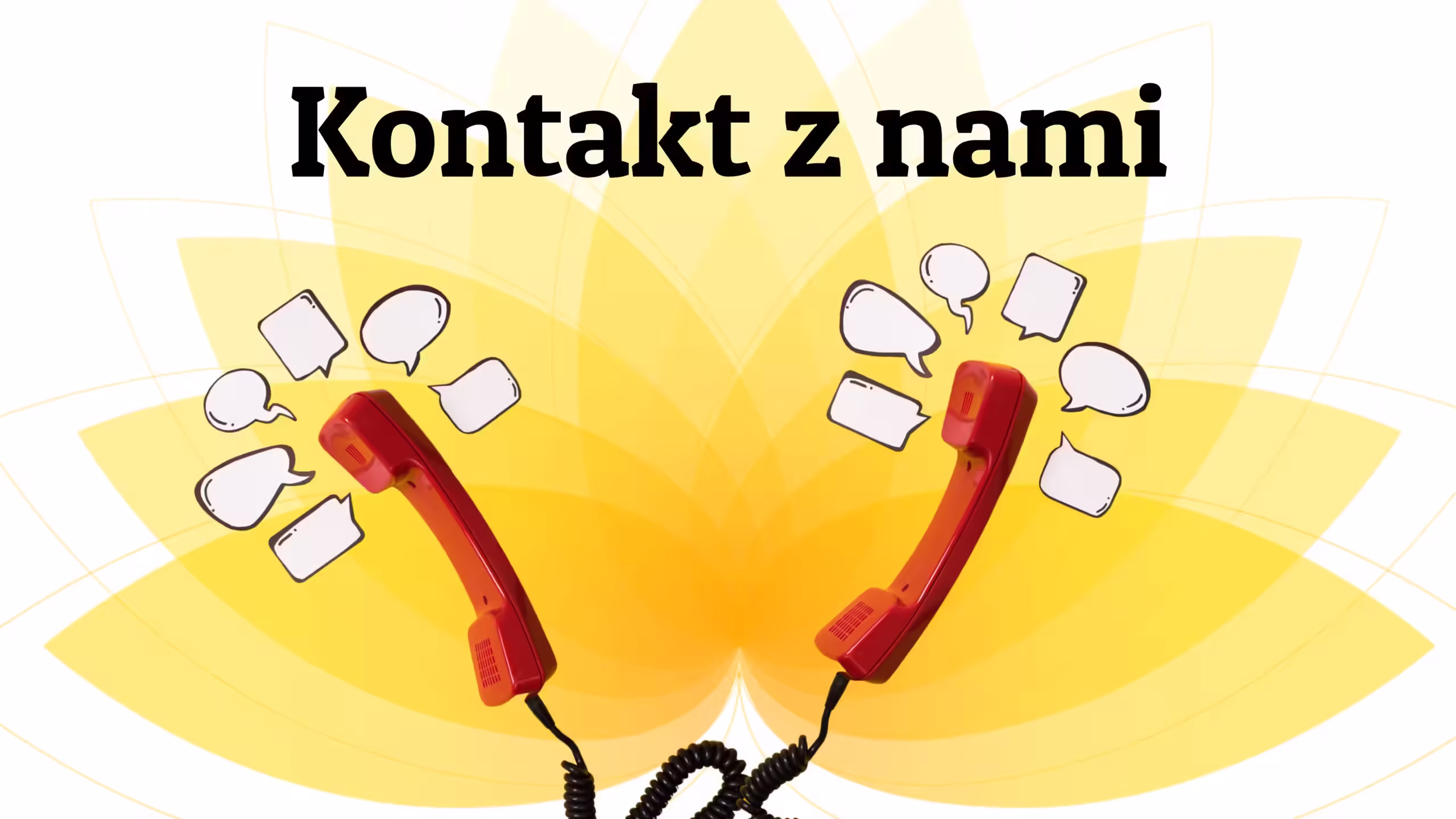 dwie czerwone słuchawki telefoniczne na żółtym tle, symbolizują stronę z danymi kontaktowymi
